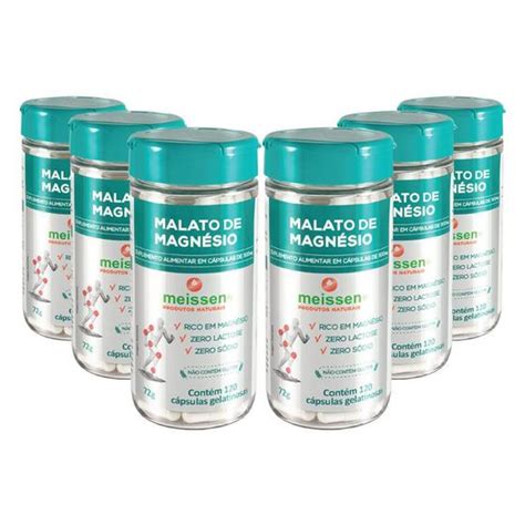 Kit 6x Magnésio de Malato 500mg 120 Cápsulas Meissen Cloreto de