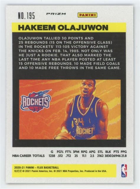 2021 22 PANINI FLUX RED CRACKED HAKEEM OLAJUWON HOUSTON ROCKETS 195 EBay