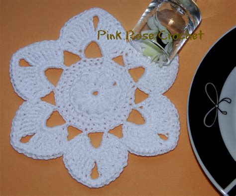 Pink Rose Crochet Porta Copos Flor Pétalas Branco White