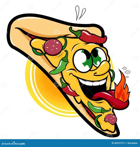 Spicy Cartoon Hot Pizza Character Vector Illustration Stock Vector