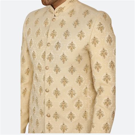 Cream Color Embellishments Pakistani Prince Coat With Sherwani Prince Coat