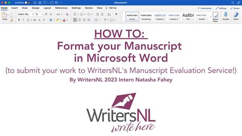 Writersnl How To Microsoft Word Manuscript Formatting Tutorial Youtube