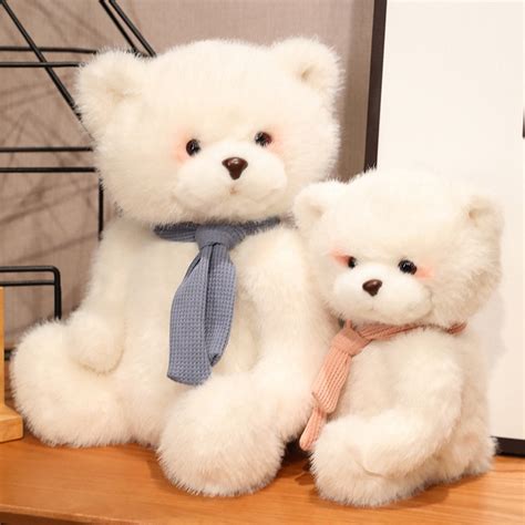 25 35cm Cute Bear Plush Toy Lovely Stuffed Teddy Bear Plushies With Scarf Fluffy Cuddly White