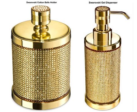 Gold Plated Bath Accessories Glamorized With Swarovski Crystals For The