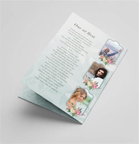 Editable Green Floral Frame Funeral Program Template Etsy