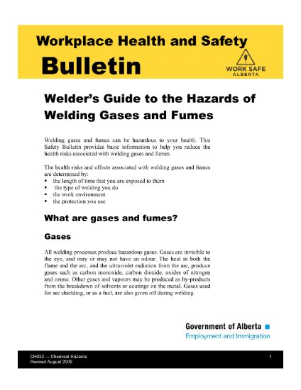 Ohs Resource Portal Welders Guide To The Hazards Of Welding Gases And