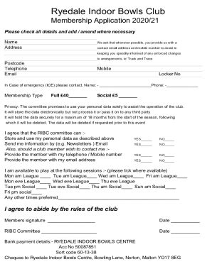 Fillable Online Ryedale Indoor Bowls Club Fax Email Print PdfFiller