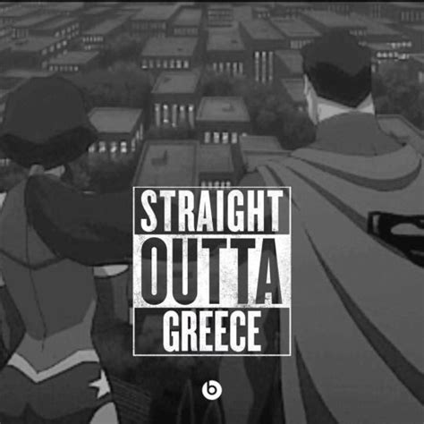 The Title For Straight Outa Greece Which Features Two Men Standing In