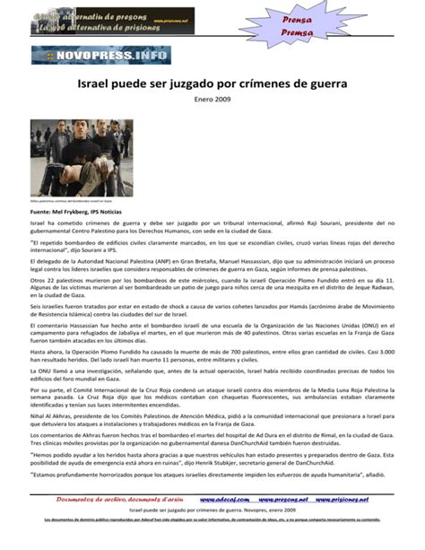 Israel Puede Ser Juzgado Por Cr Menes De Guerra