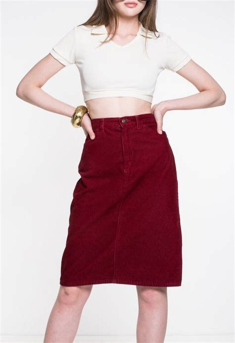 Vintage Maroon Corduroy High Waist Long Retro Skirt Retro Skirt High