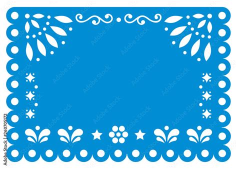 Papel Picado Vector Template Design In Blue With No Text Mexican Paper