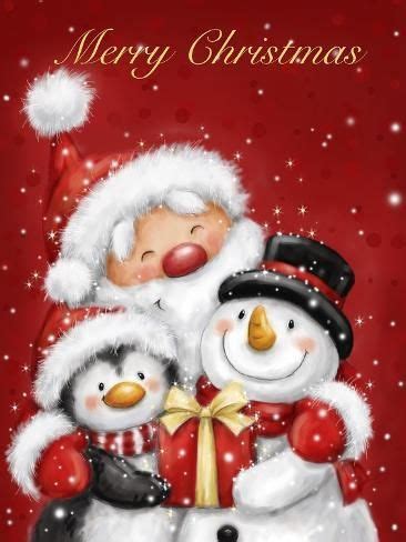 Santa Penguin And Snowman Giclee Print MAKIKO Art Christmas