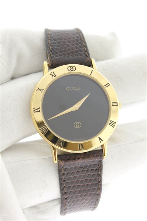 Gucci 3000m Gold Plated Swiss Quartz Black Dial Roman Index Bezel 33mm Arnik Jewellers