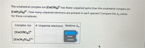 Solved The Octahedral Complex Ion Co Cn Has Fewer Chegg