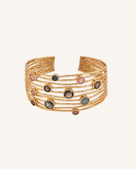 Pulsera Rigida Vidal Vidal Con Ba O De Oro K Y Piedras Naturales