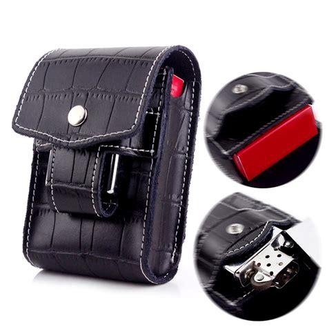 New Mens Leather Hip Belt Waist Cigarette Case Box Pouch With Lighter