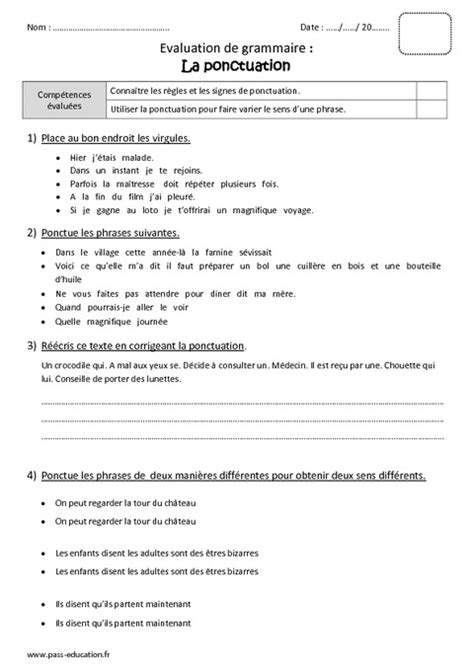 Ponctuation Cm Bilan Avec Le Corrig Pass Education