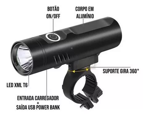 Lanterna Farol Dianteiro Bike Led T Alum Nio Power Bank Mercadolivre