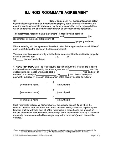 Free Illinois Roommate Agreement Pdf Ms Word