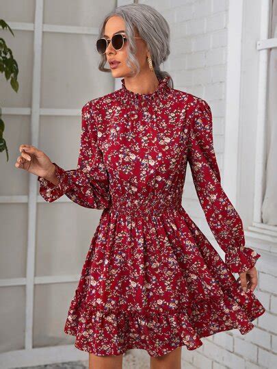 Search Frill Ruffle Hem Ditsy Floral Print Dress Shein Uk