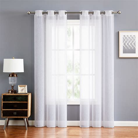 Fragrantex Semi Sheer Curtains For Living Room 40w X 84l White