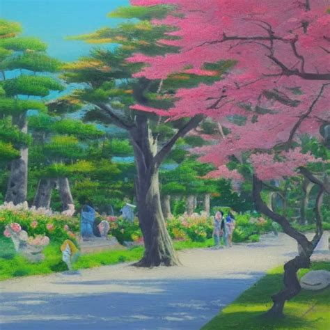 Japanese Suburb Peaceful Summer Day Oil Painting Hd Stable Diffusion