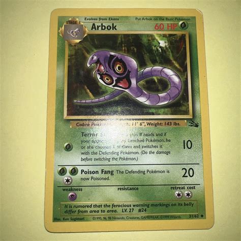 Pokémon TCG Arbok Fossil 31 62 Regular Unlimited Uncommon eBay