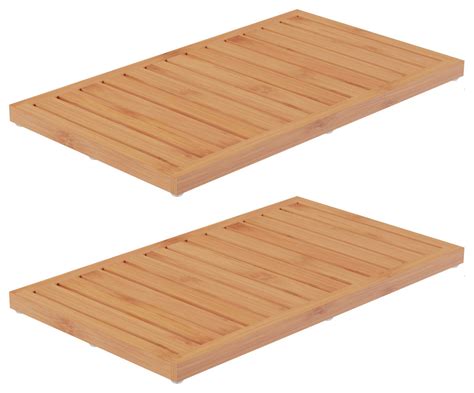 2 Pack Non Slip Wooden Bath Mats With Slatted Design Transitional