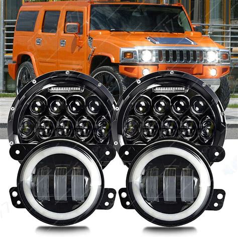 For Hummer H H T Inch Halo Led Headlight Drl Fog Lights