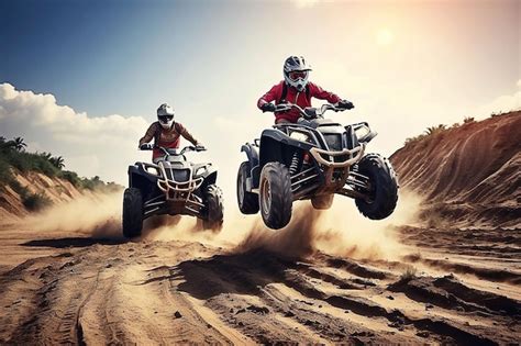 Premium Photo Quad Bike In Dust Cloud Sand Quarry On Background Atv