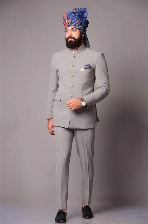 Indian Men S Light Grey Bandhgala Jodhpuri Suit Luxury Formal Fashion 2