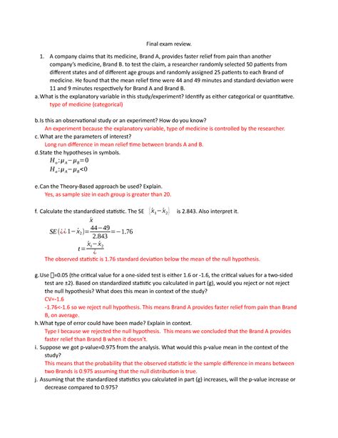 Final Exam Review Worksheet Key Studocu