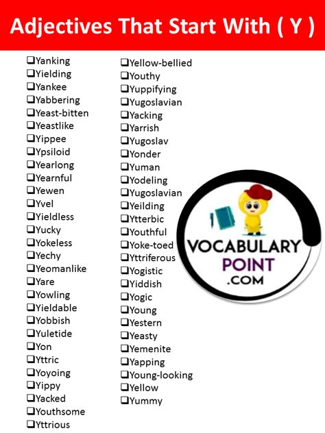 Adjectives That Start With Y Vocabulary Point