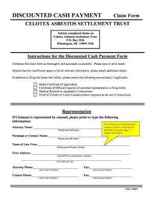 Fillable Online Discounted Cash Payment Claim Form Celotex Trust Fax