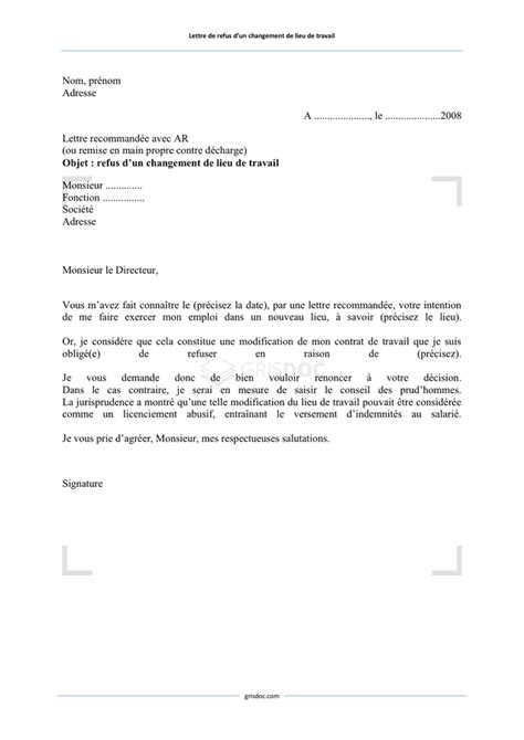 Lettre De Changement Lieu De Travail T L Chargement Gratuit Documents