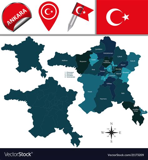 Map ankara turkey with districts Royalty Free Vector Image