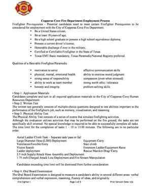 Fillable Online Copperas Cove Fire Department Employment Process Fax