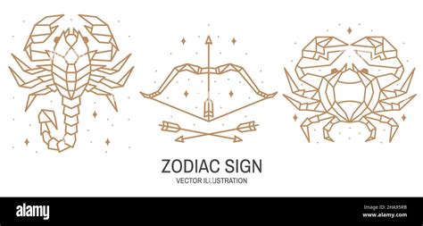 Set Of Zodiac Astrology Horoscope Sign Scorpio Sagittarius Cancer Linear Design Vector