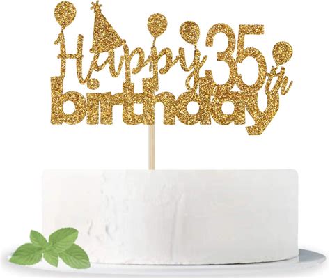 Gold Glitter Happy 35th Birthday Cake Topper Hello 35 Cheers To 35