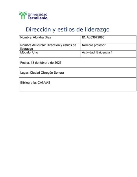 Evidencia 1 dirección y estilos de liderazgo Dirección y estilos de