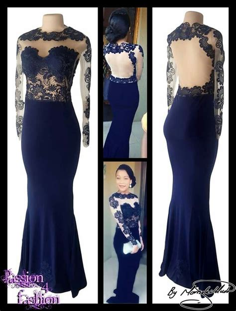 Navy Blue Lace Matric Dress Bodice Applied With Lace Back Creating A Circular Shape With 2