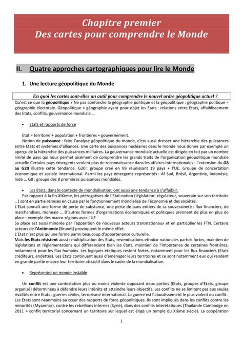 Pdf Chapitre Premier Des Cartes Pour Comprendre Le Monde Notion De