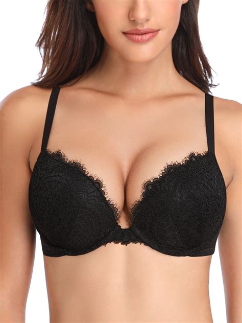 Deyllo Womens Lace Push Up Bra Padded Add Cup Plunge Underwired