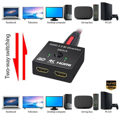 Bi Directional HDMI Switch Splitter 1 In To 2 Out For 4K 3D 1080 HDCP