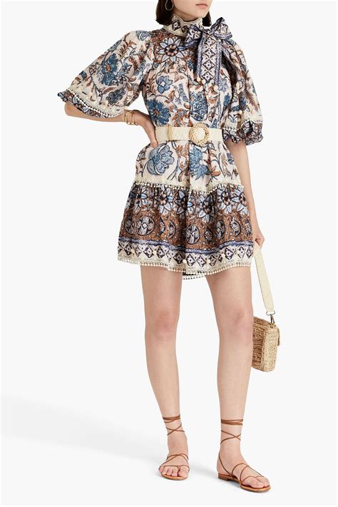 Zimmermann Pussy Bow Floral Print Linen Mini Dress The Outnet
