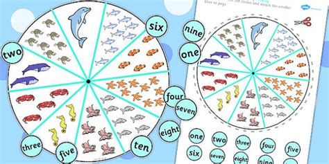 Number And Word Matching Pegs Under The Sea Themed