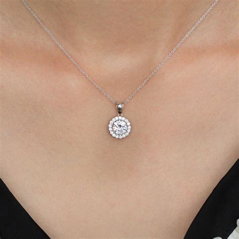 Round Halo Diamond Necklace Dainty Halo Necklace Wedding Necklace