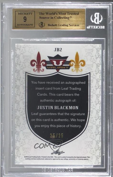 2012 Leaf Valiant Purple 25 Justin Blackmon BGS 9 5 GEM MINT Rookie