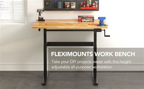 FLEXIMOUNTS Height Adjustable Work Table With Crank Handle Rubberwood