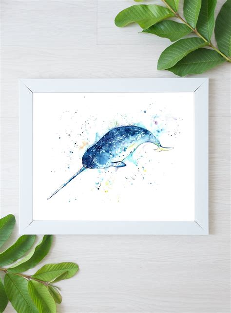 Narwhal Painting Narwhal Print Whale Print Narwhal Art Etsyde